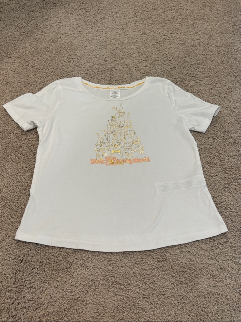 White Disney T-Shirt with Gold Castle Design